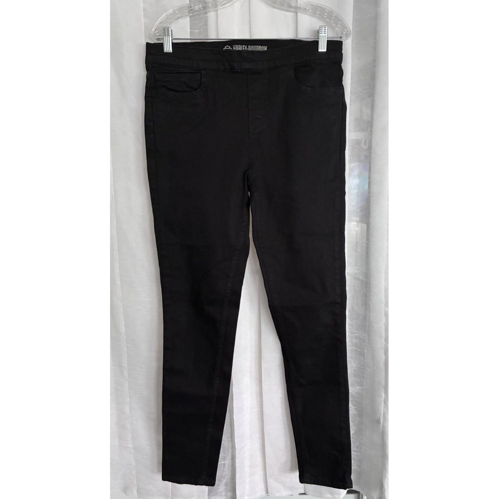 Harley-Davidson Womens Black Pull On Skinny Jeans Size 31 Mid Rise Moto Biker